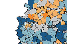Regionale Verteilung des prozentualen Anteils Pflegebedürftiger mit vollstationärer Pflege (Bild: AGP Sozialforschung)